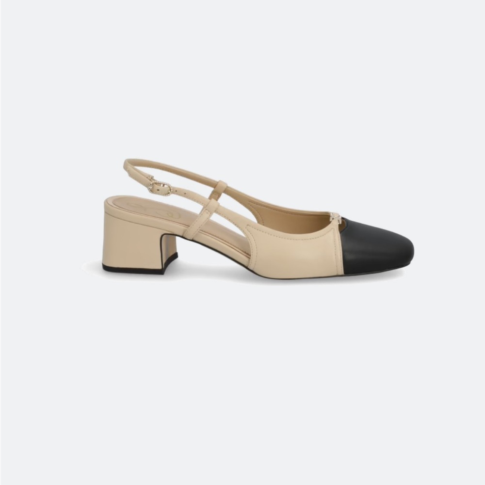 Never Been Worn! Sam Edelman Two-Tone Beige and Black Slingback Block Heels - Picture 2 of 5